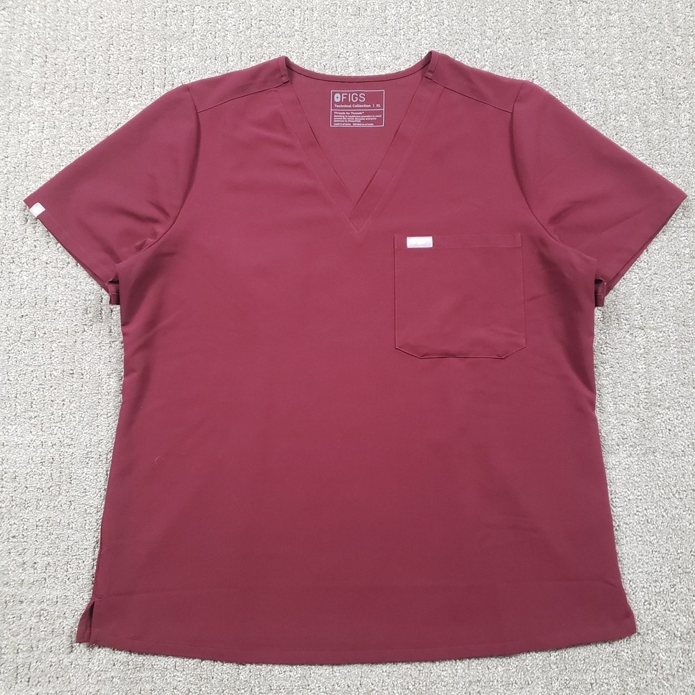 FIGS Scrub Top Womens XL Burgundy Red Catarina One Pocket Style FW1000 Medical